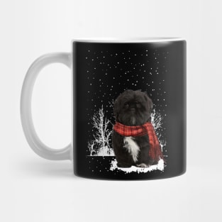Christmas Black Shih Tzu With Scarf In Winter Forest Mug